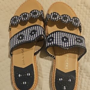 Jack Rogers Navy Gingham Scalloped Slide Sandals - Navy/White Size 10